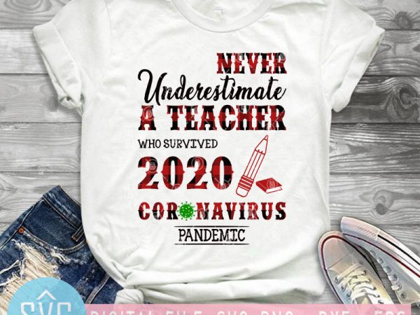 Never underestimate a teacher who survived 2020 coronavirus pandemic svg, covid – 19 svg, buffalo svg, teacher svg t shirt design to buy