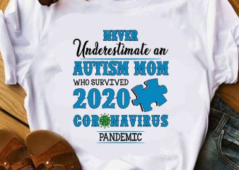 Never Underestimate An Autism Mom Who Survived 2020 Coronavirus Pandemic SVG, COVID 19 SVG, Autism SVG, Mother’s Day SVG t-shirt design for commercial use