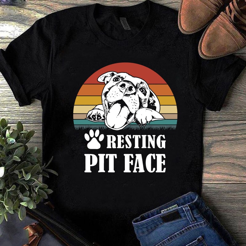 Resting Pit Face Vintage SVG, Pitbull SVG, Dog SVG, Animals SVG, Vintage SVG design for t shirt t shirt designs for print on demand