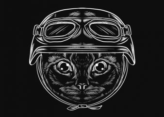 retro Cat with helemet t shirt design for download