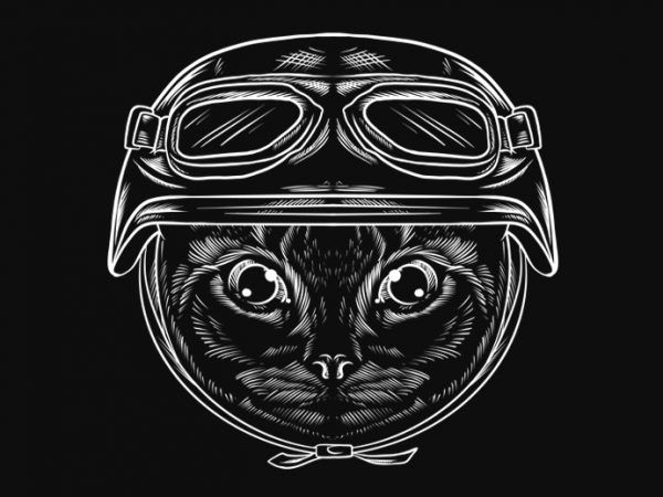 Retro cat with helemet t shirt design for download