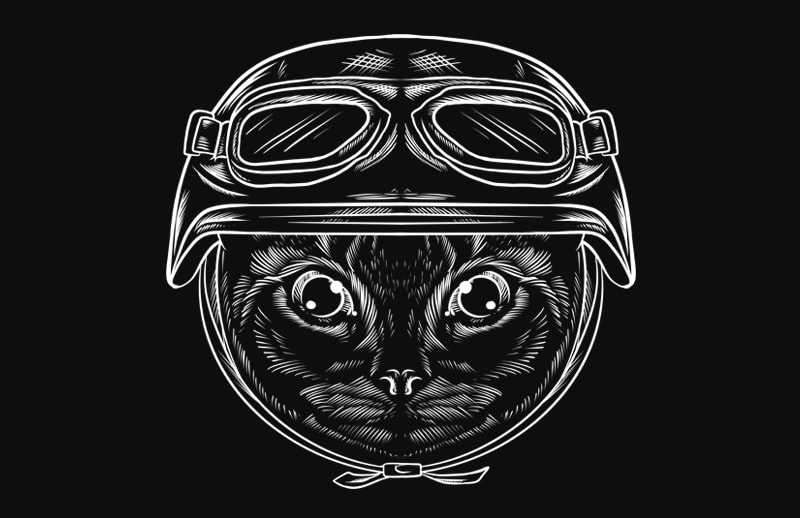 retro Cat with helemet t shirt design for download