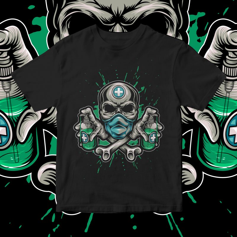 skull doctor corona virus fighter t shirt design template