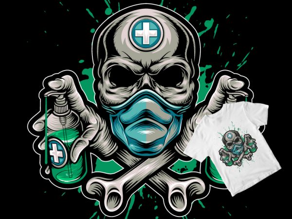 Skull doctor corona virus fighter t shirt design template