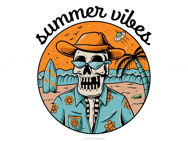 Summer vibes skeleton shirt design png