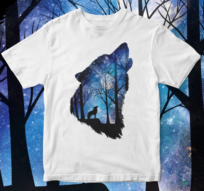 Dream wolf galaxy t shirt design for download