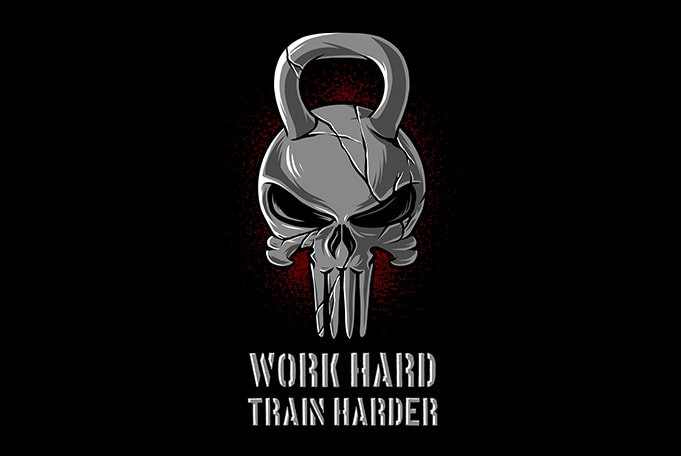Work Hard Train Harder Gym Skull t shirt design for download