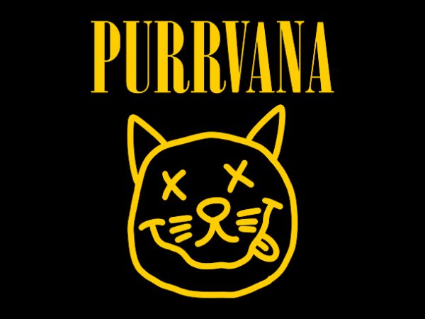 Cat funny purrvana nirvana parody t shirt design for sale