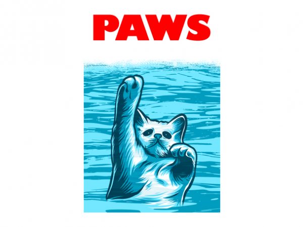 Cat funny paws, jaws parody shirt design png commercial use t-shirt design