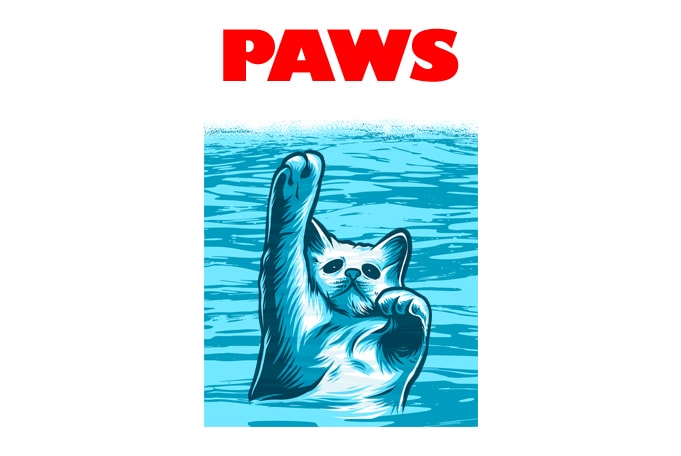 Cat Funny Paws, Jaws Parody shirt design png commercial use t-shirt design
