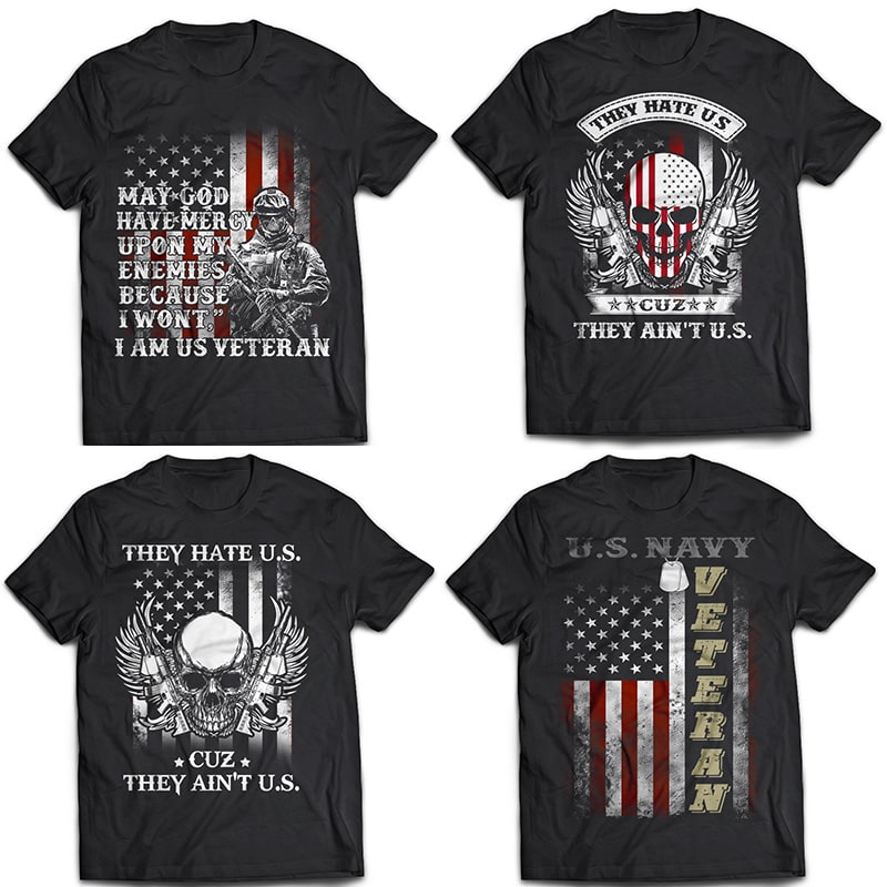 BIG BUNDLE 106 tshirt designs Veteran, Army, Military, skull, Nurse, and Dog PSD file EDITABLE Text and layer t shirt bundles