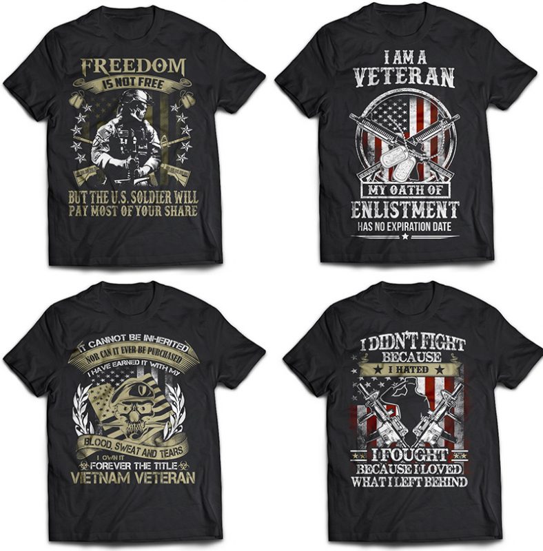 BIG BUNDLE 106 tshirt designs Veteran, Army, Military, skull, Nurse, and Dog PSD file EDITABLE Text and layer t shirt bundles