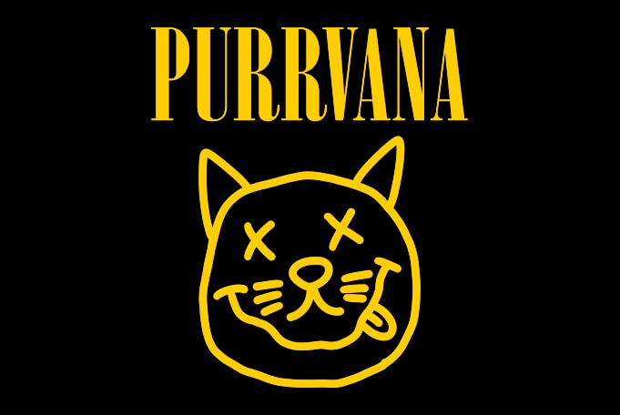 cat funny purrvana nirvana parody t shirt design for sale