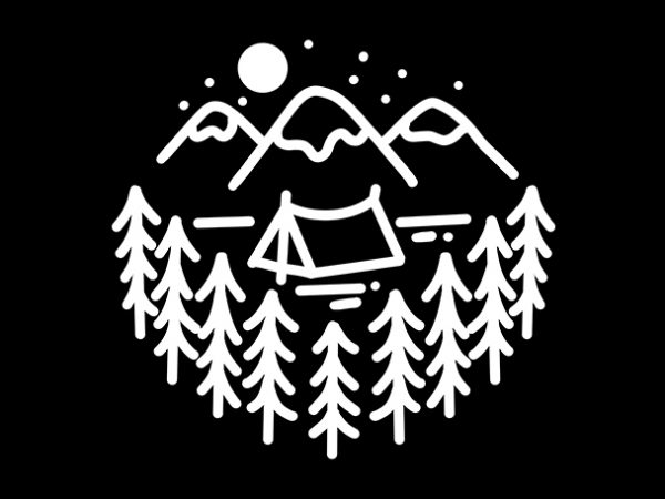 Camping mountain line art monoline print ready t shirt design Camping mountain line art monoline print ready t shirt design