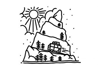 Holiday Van Car Line art Monoline t shirt design template