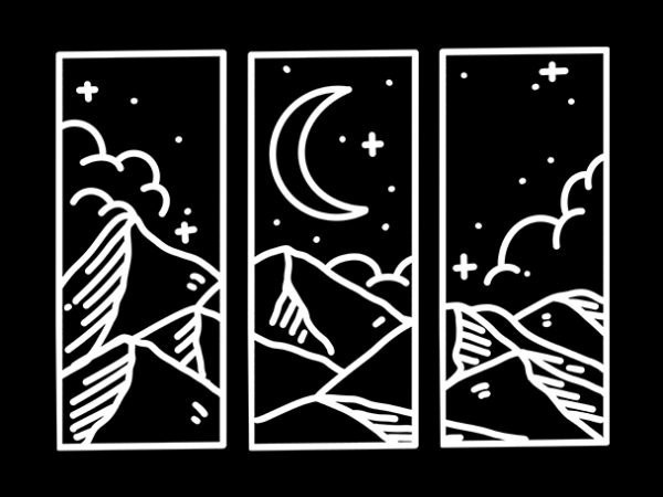 Night mountain line art monoline t-shirt design for sale Night mountain line art monoline t-shirt design for sale