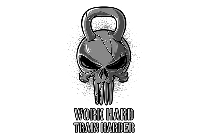 Work Hard Train Harder Gym Skull t shirt design for download