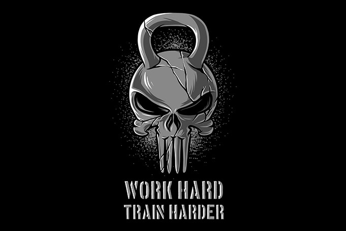 Work Hard Train Harder Gym Skull t shirt design for download