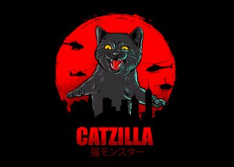 Cat Funny Catzilla, Godzilla parody t-shirt design png