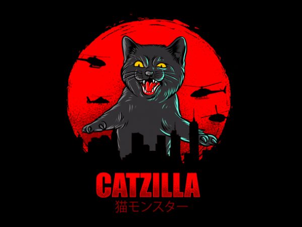 Cat funny catzilla, godzilla parody t-shirt design png