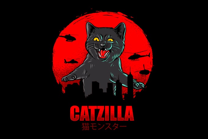 Cat Funny Catzilla, Godzilla parody t-shirt design png