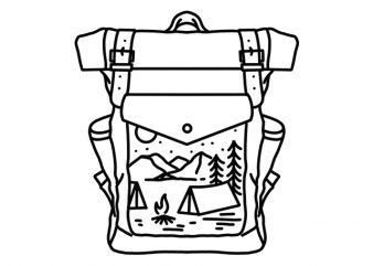 Backpacker Camping mountain monoline t shirt design template