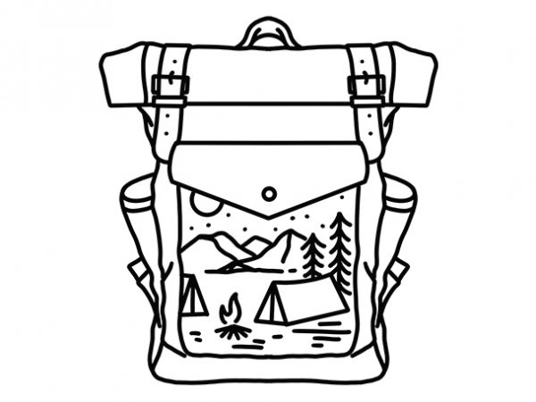 Backpacker camping mountain monoline t shirt design template