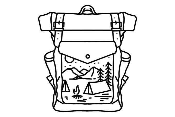 Backpacker Camping mountain monoline t shirt design template