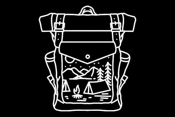 Backpacker Camping mountain monoline t shirt design template