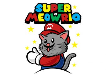 cat funny Super meowrio, super mario parody buy t shirt design for commercial use
