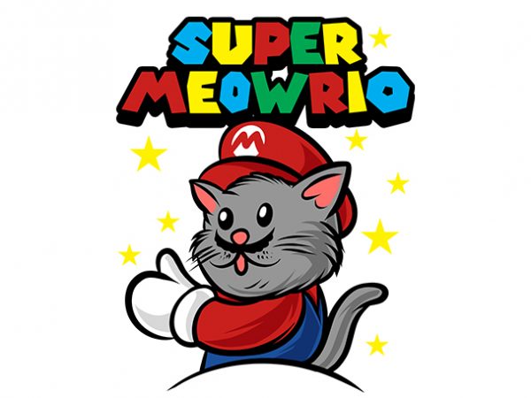 Cat funny super meowrio, super mario parody buy t shirt design for commercial use