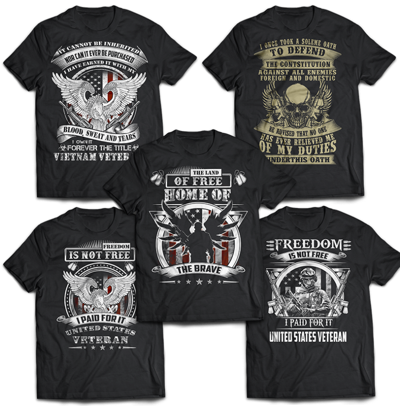 BIG BUNDLE 106 tshirt designs Veteran, Army, Military, skull, Nurse, and Dog PSD file EDITABLE Text and layer t shirt bundles