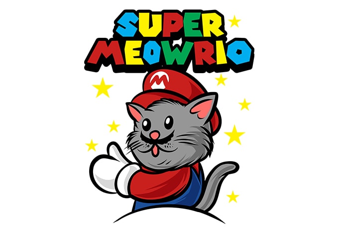 cat funny Super meowrio, super mario parody buy t shirt design for commercial use