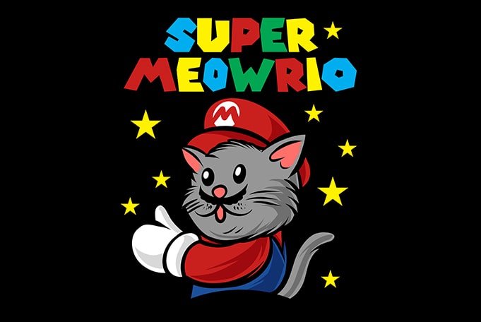 cat funny Super meowrio, super mario parody buy t shirt design for commercial use