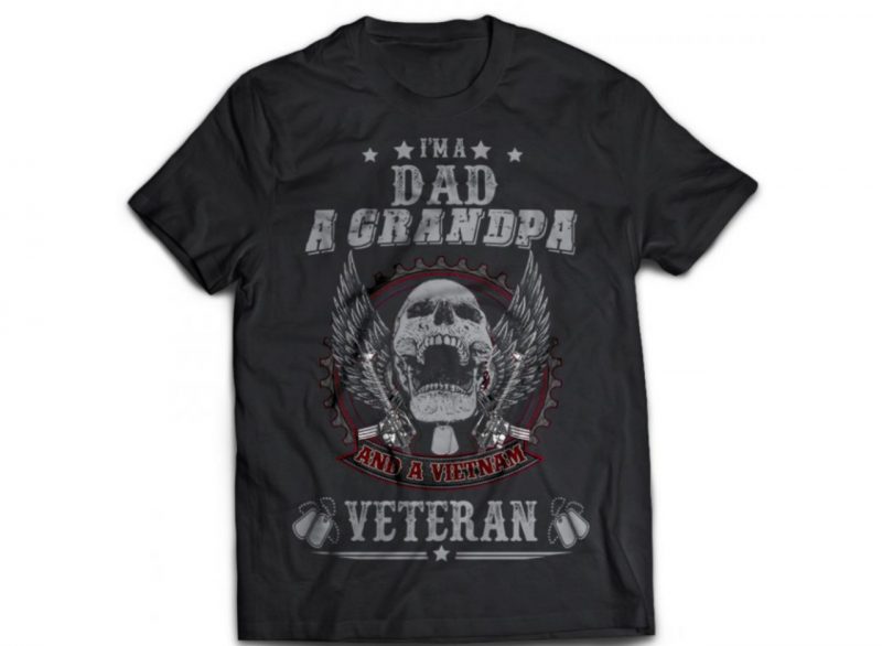 [NO 4] Skull Veteran Army And Military Dad grandpa Tshirt Design PSD File Editable Text Layer