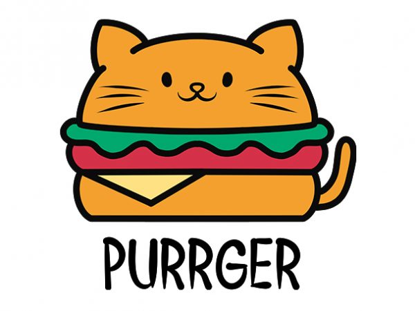 Cat funny purrger, burger parody t shirt design for sale