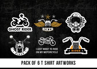 Motorcycle Theme | Rider T Shirts Artwork Design | Bundle of 6 vector T shirts