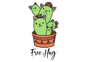 Cat Funny Free Hug , cactus parody t-shirt design for commercial use