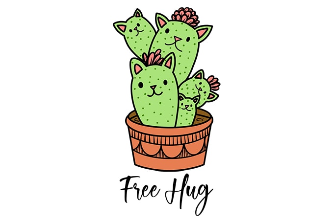 Cat Funny Free Hug , cactus parody t-shirt design for commercial use
