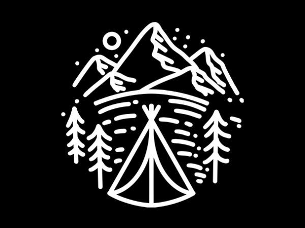 Camping mountain line art monoline t shirt design to buy