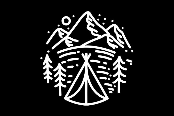Camping Mountain Line art monoline t shirt design to buy