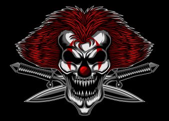 Angry Skull Clown with cross sword design for t shirt design for t shirt