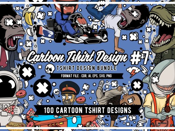 100 Tshirt Designs Bundle Cartoon Concept #7 100 Tshirt Designs Bundle Cartoon Concept #7