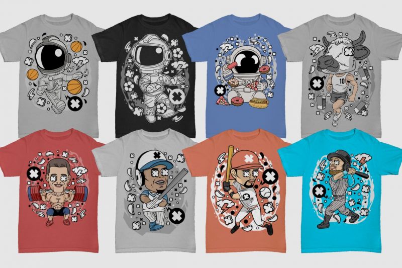 t-shirt vector 100 Tshirt Designs Bundle Cartoon Concept #7