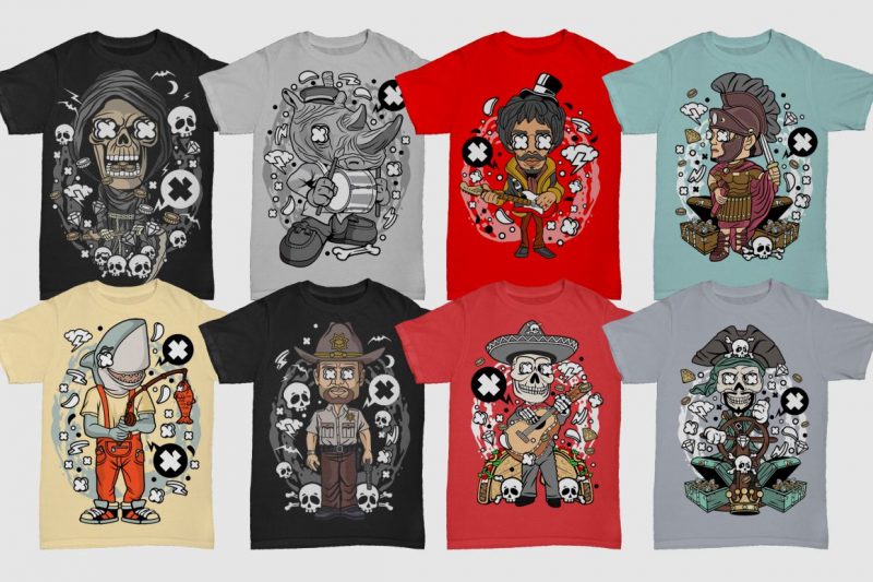 t-shirt vector 100 Tshirt Designs Bundle Cartoon Concept #7