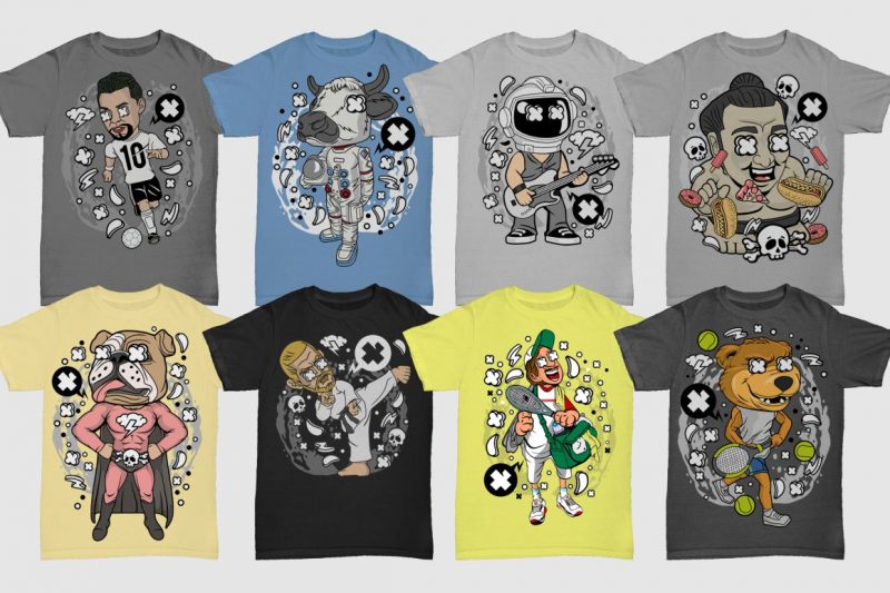 t-shirt vector 100 Tshirt Designs Bundle Cartoon Concept #7