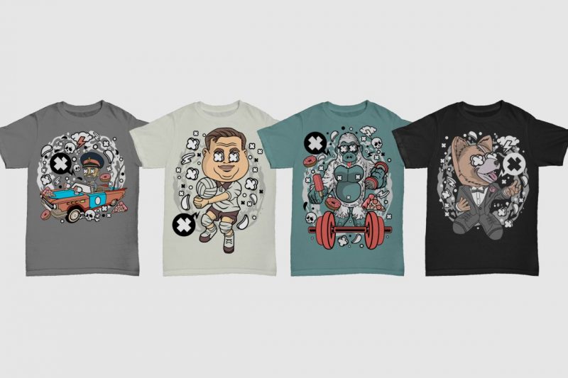 t-shirt vector 100 Tshirt Designs Bundle Cartoon Concept #7