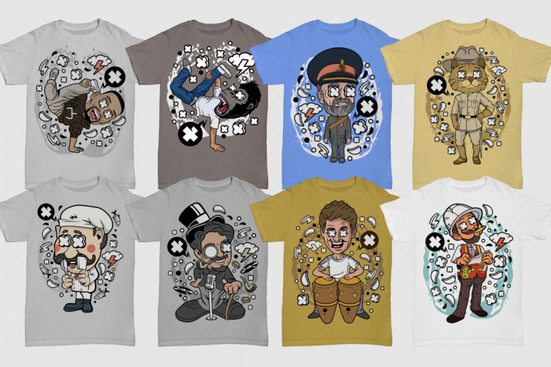 100 Tshirt Designs Bundle Cartoon Concept #7