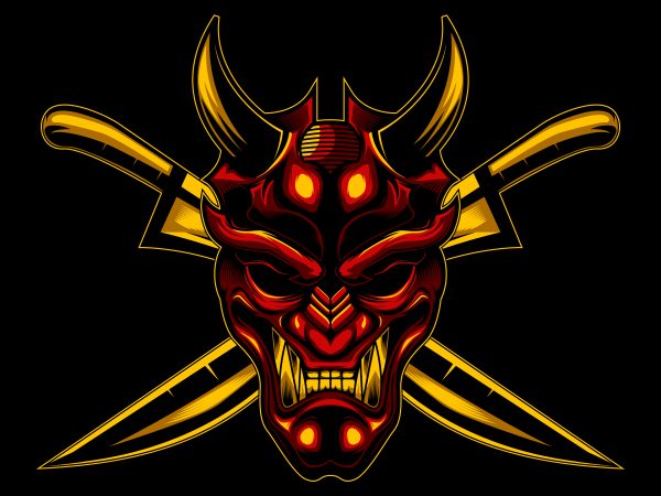 Devil ronin and cross sword vector illustration commercial use t-shirt design