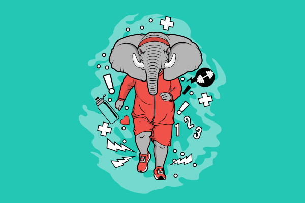 Elephant jogging graphic t-shirt design